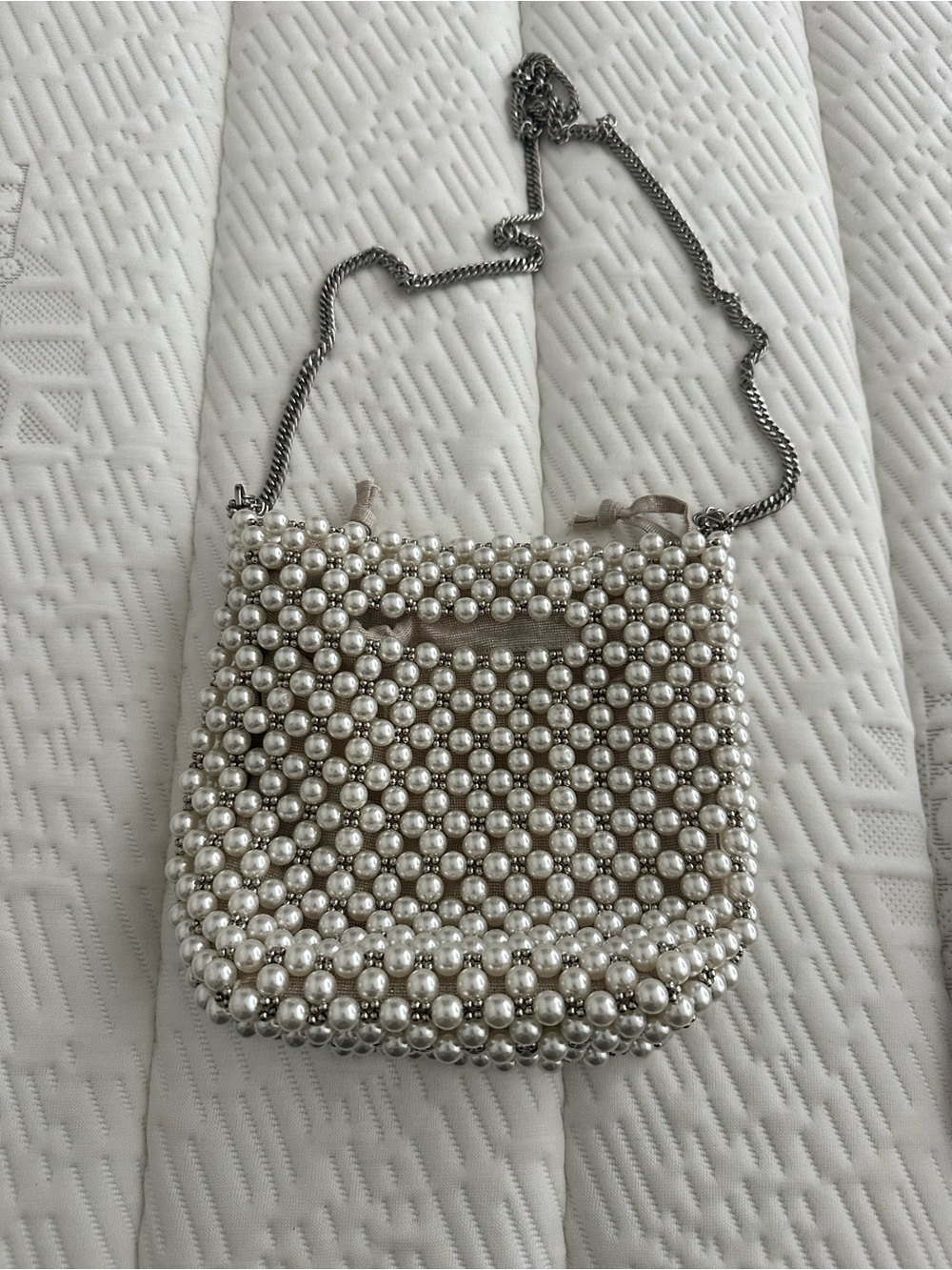 Pearl-Embellished Crossbody Bag in Ivory